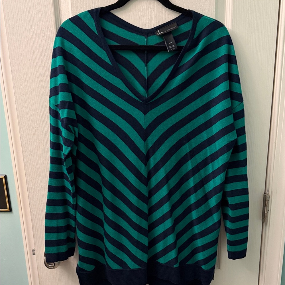 Lane Bryant Teal and Navy Striped Sweater